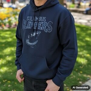 Columbus Clippers Hoodie Men Large Navy Blue Gildan‎ Heavy Blend Team Graphic